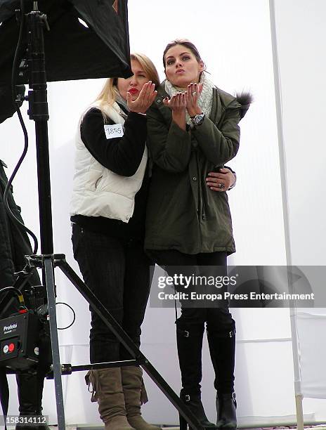 Spanish actress Amaia Salamanca is seen during a photo session for a photographer who is trying to reach a Guiness Record shooting people kissing to...