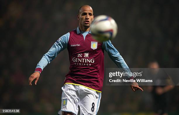 Karim El Ahmadi of Aston Villa during the Capital One Cup Quarter Final match between Norwich City and Aston Villa at Carrow Road on December 11,...