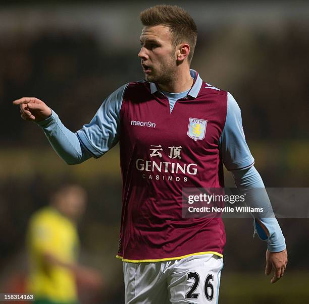 Andreas Weimann of Aston Villa during the Capital One Cup Quarter Final match between Norwich City and Aston Villa at Carrow Road on December 11,...