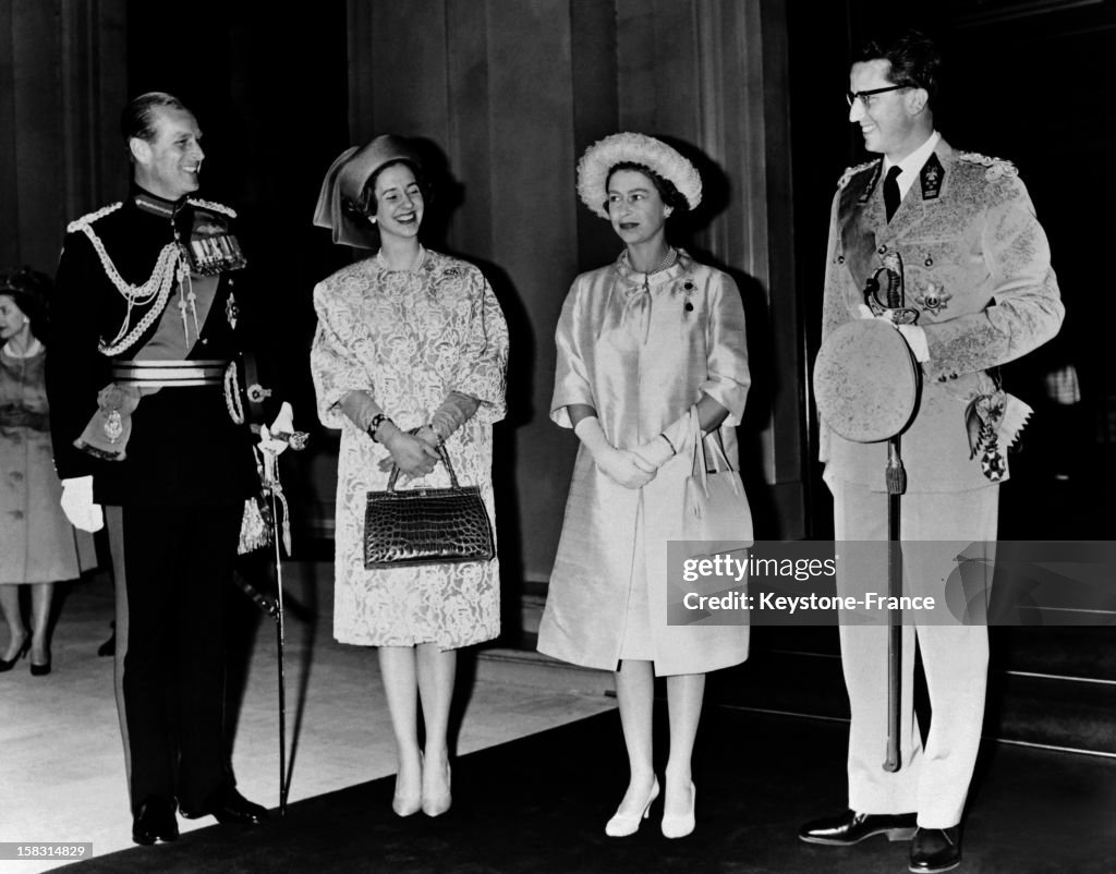 King Of Belgium Baudouin And Queen Fabiola At Victoria Station Welcomed By Queen Elizabeth And Prince Philip