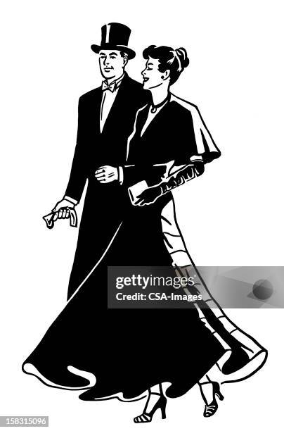 glamorous couple dressed up - arm in arm stock illustrations