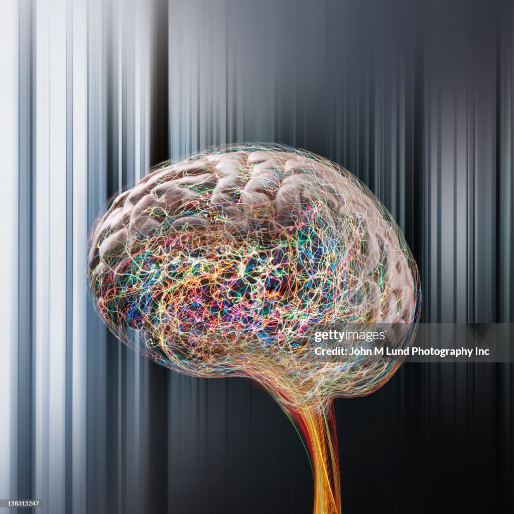 Brain surrounded by colorful lines