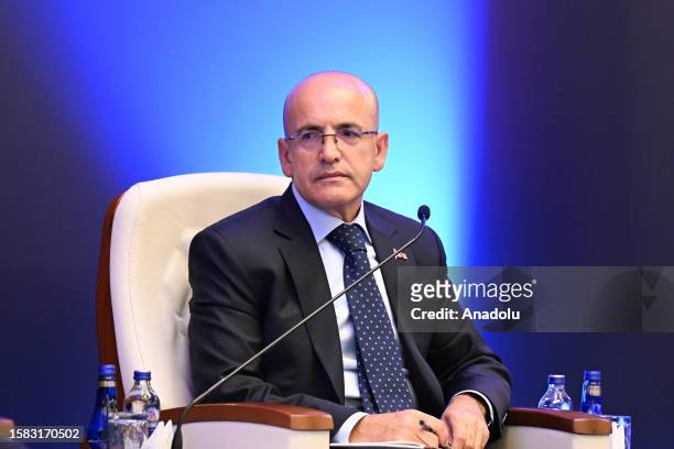 Turkish Treasury and Finance Minister Mehmet Simsek, attends the opening of 14th Ambassadors Conference at the Presidential Complex on August 7, 2023.
