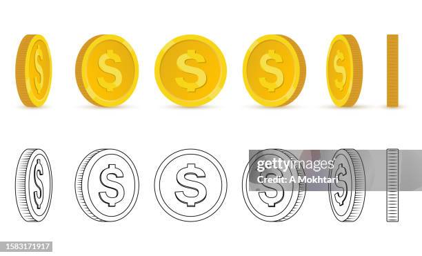 satz rotierender münze, dollar. - stereoskopische photographie stock-grafiken, -clipart, -cartoons und -symbole