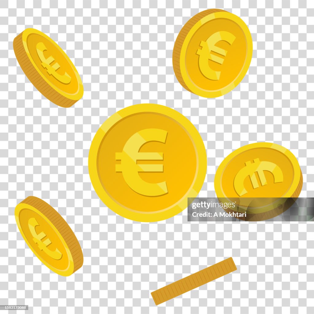 Euro coin on transparent background.