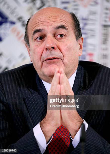 Pier Luigi Bersani, leader of Italy's Democratic Party, gestures during a news conference in Rome, Italy, on Thursday, Dec. 13, 2012. Bersani, who...