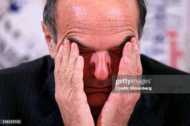 Pier Luigi Bersani, leader of Italy's Democratic Party, gestures during a news conference in Rome, Italy, on Thursday, Dec. 13, 2012. Bersani, who...