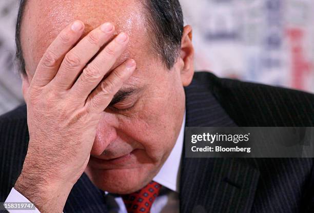 Pier Luigi Bersani, leader of Italy's Democratic Party, reacts during a news conference in Rome, Italy, on Thursday, Dec. 13, 2012. Bersani, who...