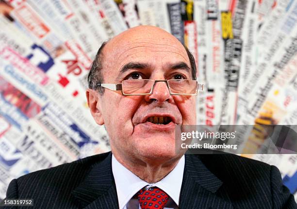 Pier Luigi Bersani, leader of Italy's Democratic Party, speaks during a news conference in Rome, Italy, on Thursday, Dec. 13, 2012. “I have told...