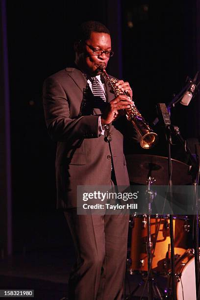 Saxophonist Ravi Coltrane performs at The Museum of Modern Art's Jazz Interlude Gala After Party at MOMA on December 12, 2012 in New York City.