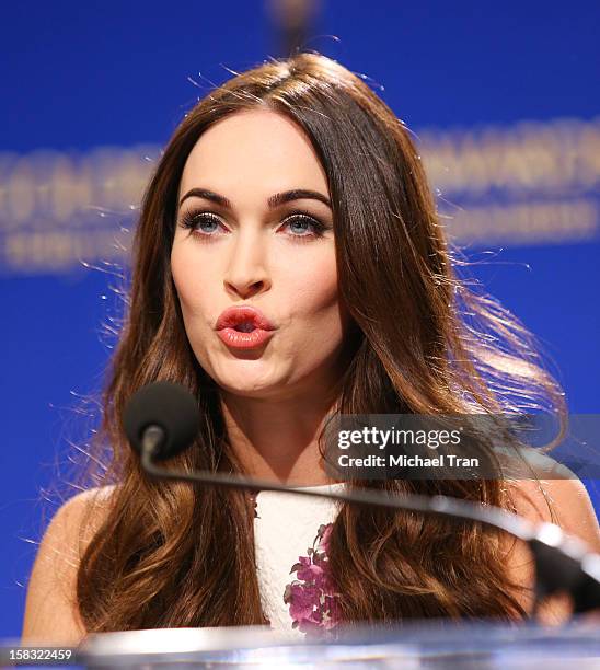 Megan Fox speaks at the 70th Annual Golden Globe Awards nominations announcement held at The Beverly Hilton on December 13, 2012 in Los Angeles,...