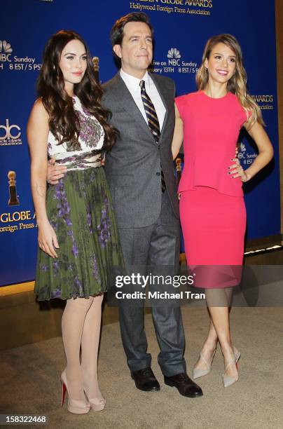 Megan Fox, Ed Helms and Jessica Alba attend the 70th Annual Golden Globe Awards nominations announcement held at The Beverly Hilton on December 13,...