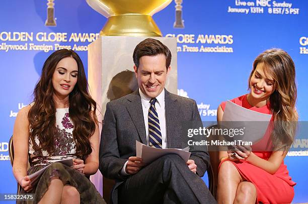 Megan Fox, Ed Helms and Jessica Alba attend the 70th Annual Golden Globe Awards nominations announcement held at The Beverly Hilton on December 13,...