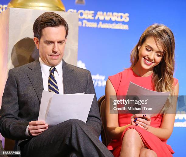 Ed Helms and Jessica Alba attend the 70th Annual Golden Globe Awards nominations announcement held at The Beverly Hilton on December 13, 2012 in Los...