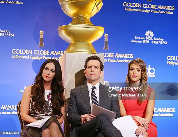 Megan Fox, Ed Helms and Jessica Alba attend the 70th Annual Golden Globe Awards nominations announcement held at The Beverly Hilton on December 13,...