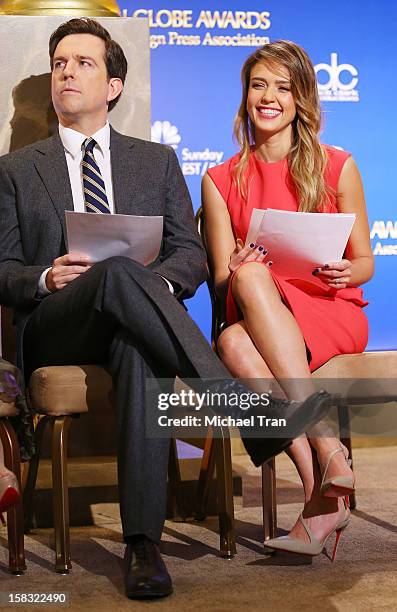 Ed Helms and Jessica Alba attend the 70th Annual Golden Globe Awards nominations announcement held at The Beverly Hilton on December 13, 2012 in Los...