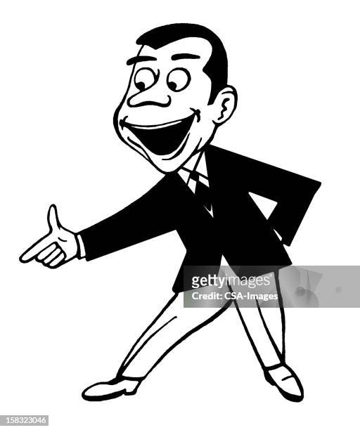 pointing man - man looking inside mouth illustrated stock illustrations