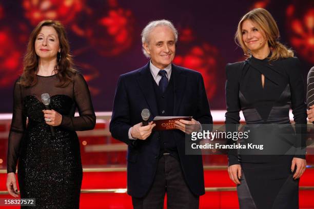 Vicky Leandros, Jose Carreras and Kim Fisher perform during the 18th Annual Jose Carreras Gala - Rehearsals on December 13, 2012 in Leipzig, Germany.