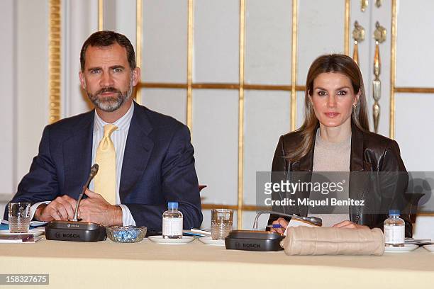 Prince Felipe of Spain and Princess Letizia of Spain attend the Meeting of 'Principe de Girona's Foundation' at the Palauet Albeniz on December 13,...