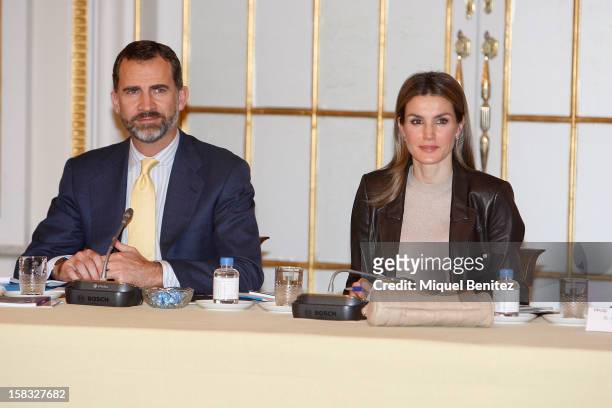 Prince Felipe of Spain and Princess Letizia of Spain attend the Meeting of 'Principe de Girona's Foundation' at the Palauet Albeniz on December 13,...