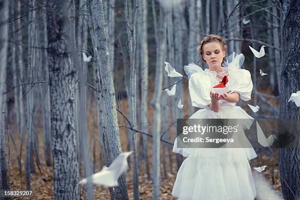 magic paper birds - origami white stock pictures, royalty-free photos & images