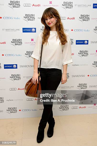 Lily James attends the English National Ballets Christmas Party at St Martins Lane Hotel on December 13, 2012 in London, England.