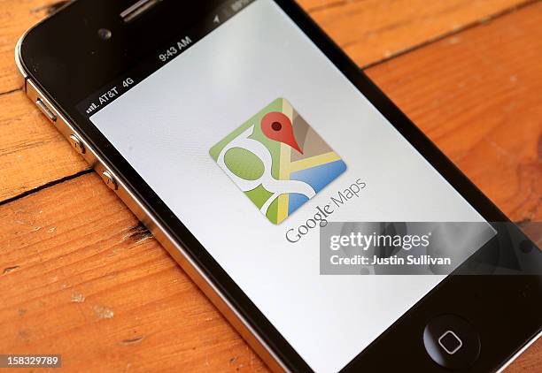 The Google Maps app is seen on an Apple iPhone 4S on December 13, 2012 in Fairfax, California. Three months after Apple removed the popular Google...