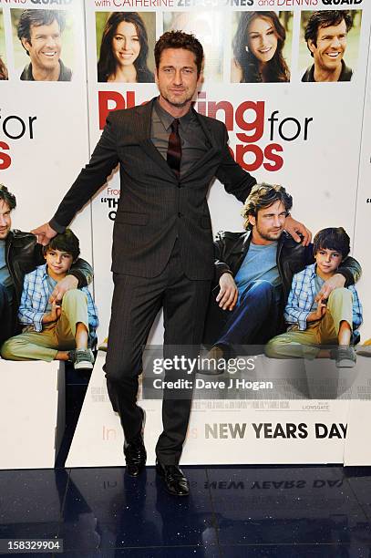 Gerard Butler attends a gala screening of "Playing For Keeps" at The Apollo on December 13, 2012 in London, England.