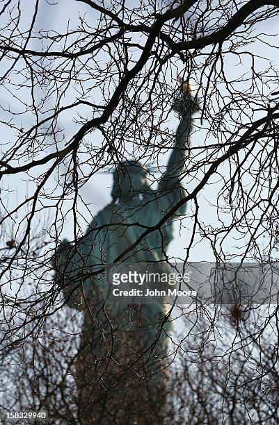 The Statue of Liberty remains closed to tourists six weeks after Hurricane Sandy on December 13, 2012 in New York City. The storm caused extensive...