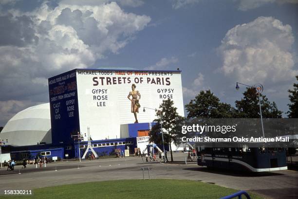 View of Michael Todd's Hall Of Music building with live performances by Gypsy Rose Lee in the show 'Streets Of Paris' at the 1939 New York World's...