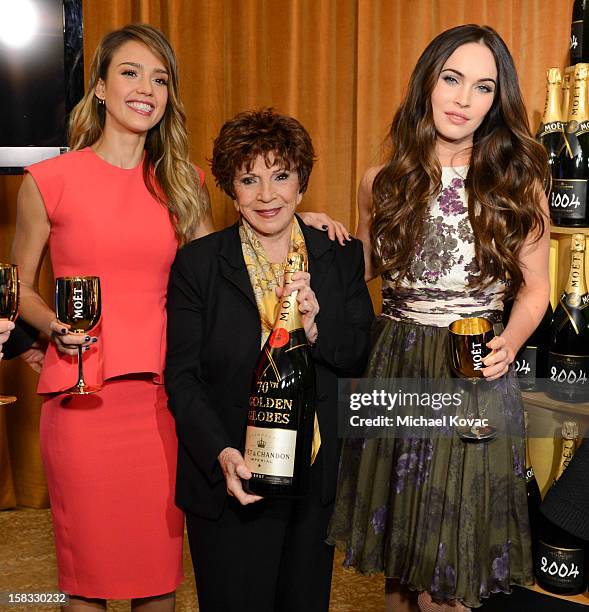 Actress Jessica Alba, Hollywood Foreign Press Association President Dr. Aida Takla-O'Reilly, and actress Megan Fox toast the 70th Annual Golden Globe...