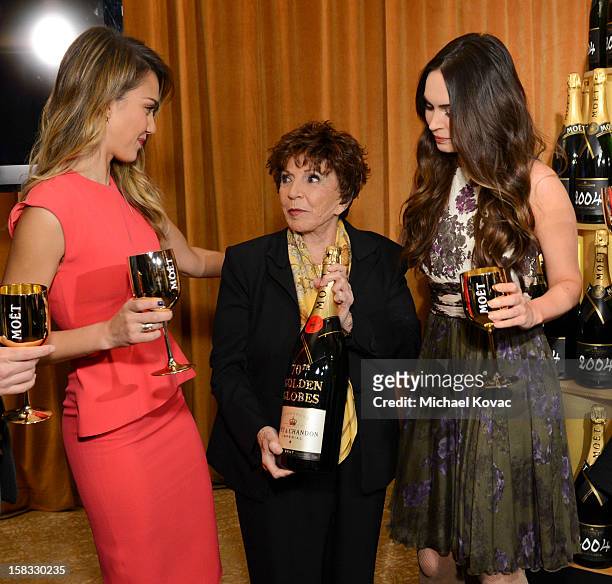 Actress Jessica Alba, Hollywood Foreign Press Association President Dr. Aida Takla-O'Reilly, and actress Megan Fox toast the 70th Annual Golden Globe...