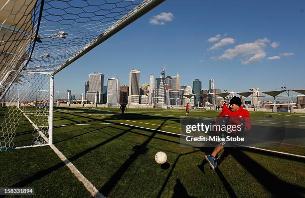 General view of Brooklyn Bridge Park - Pier 5 prior to a ribbon-cutting ceremony to open a new soccer field on Brooklyn's Pier 5 on December 13, 2012...