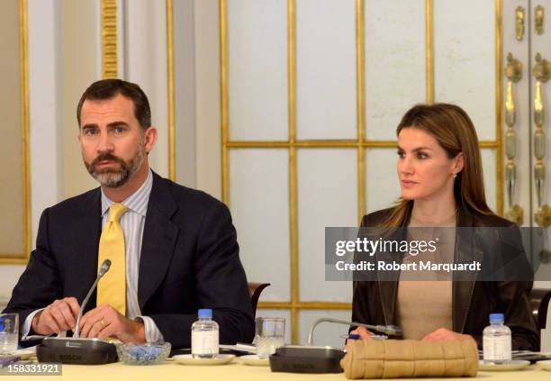 Prince Felipe of Spain and Princess Letizia of Spain attend the Meeting of 'Principe de Girona's Foundation' at the Palauet Albeniz on December 13,...