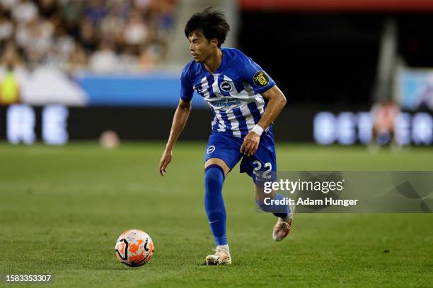 Kaoru Mitoma of Brighton & Hove Albion in action during the Premier League Summer Series match between Brighton & Hove Albion and Newcastle United at...