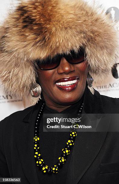 Grace Jones attends as The Academy of Motion Picture Arts and Sciences honours director Pedro Almodovar at Curzon Soho on December 13, 2012 in...