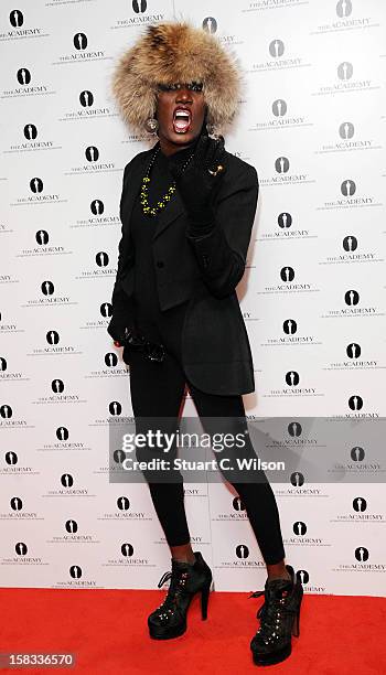 Grace Jones attends as The Academy of Motion Picture Arts and Sciences honours director Pedro Almodovar at Curzon Soho on December 13, 2012 in...