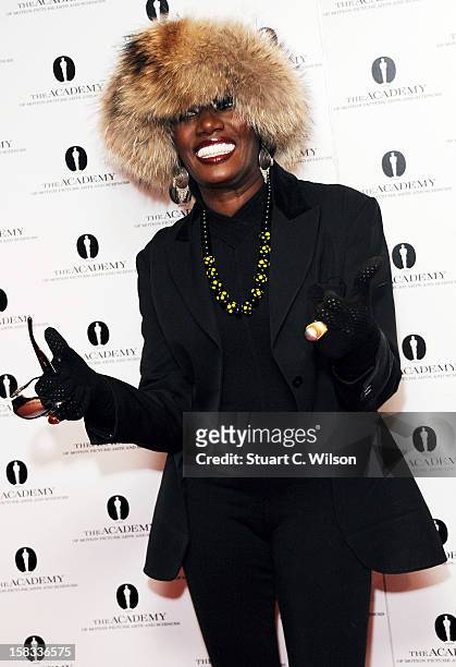 Grace Jones attends as The Academy of Motion Picture Arts and Sciences honours director Pedro Almodovar at Curzon Soho on December 13, 2012 in...