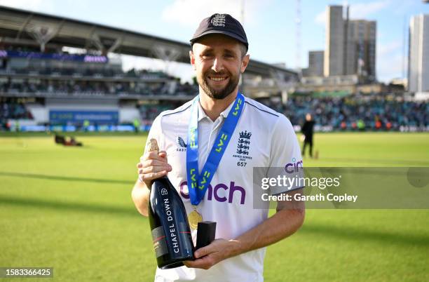 Chris Woakes of England poses after being named England Player of the Series following Day Five of the LV= Insurance Ashes 5th Test Match between...