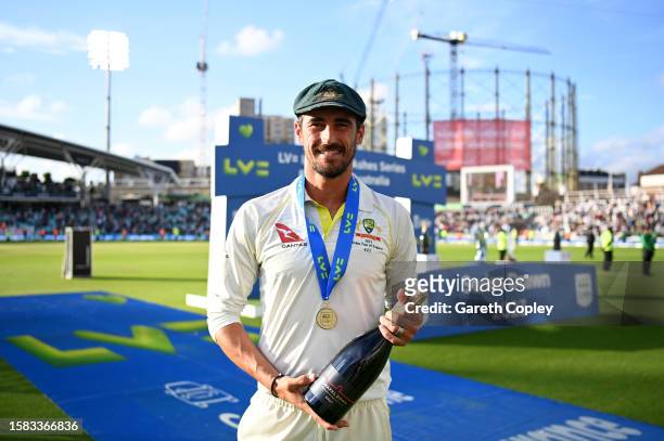 Mitchell Starc of Australia poses after being named the Australia Player of the Series following Day Five of the LV= Insurance Ashes 5th Test Match...