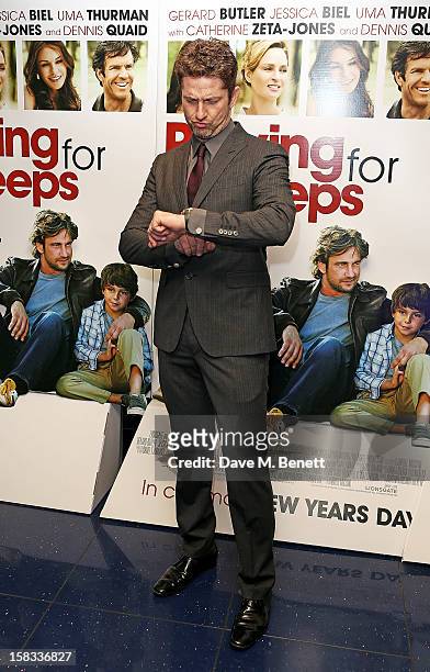 Actor Gerard Butler attends the Gala screening of 'Playing For Keeps' at Apollo Piccadilly Circus on December 13, 2012 in London, England.