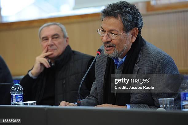 Elmer Vendoza and Pietro Grasso attend the 22th Courmayeur Noir In Festival on December 13, 2012 in Courmayeur, Italy.