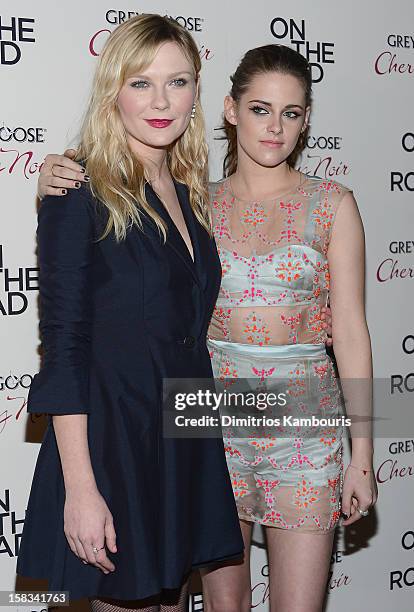 Kirsten Dunst and Kristen Stewart attend the "On The Road" New York Premiere at SVA Theater on December 13, 2012 in New York City.