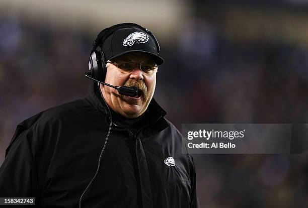 Philadelphia Eagles Head coach Andy Reid looks on against the Cincinnati Bengals during their game at Lincoln Financial Field on December 13, 2012 in...