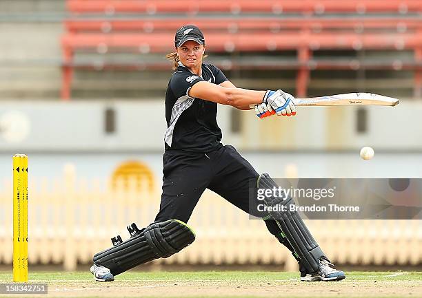 Suzie Bates of New Zealand bats during game two of the women's One Day International series between the Australian Southern Stars and New Zealand at...