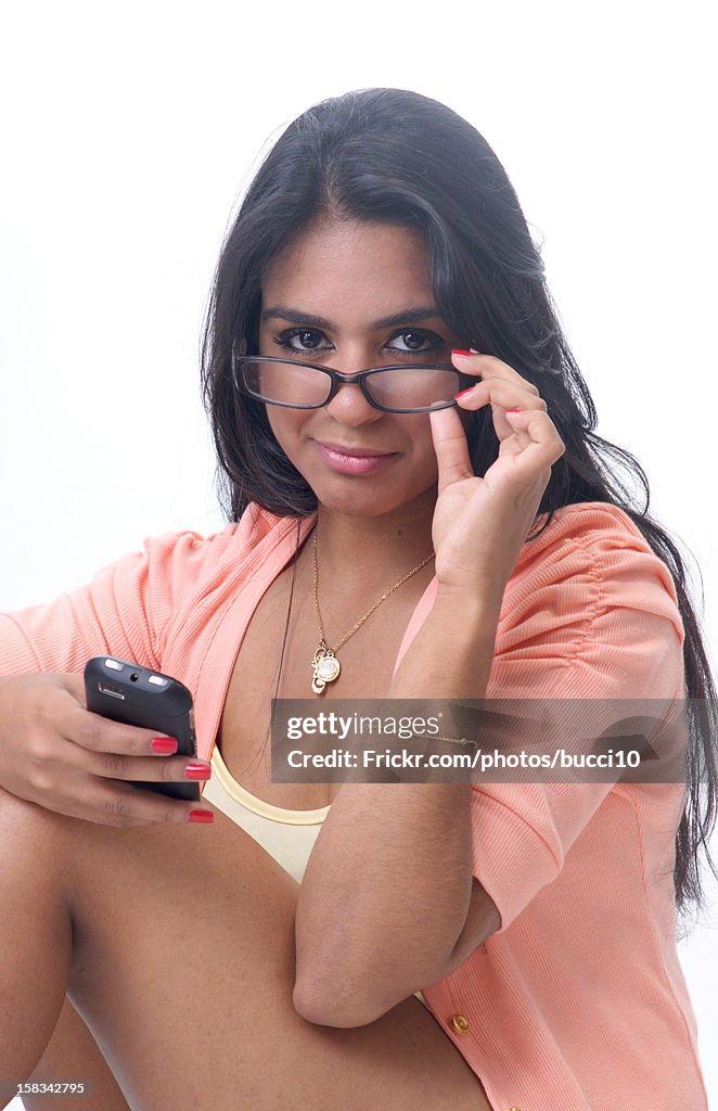 Garota brunette óculos