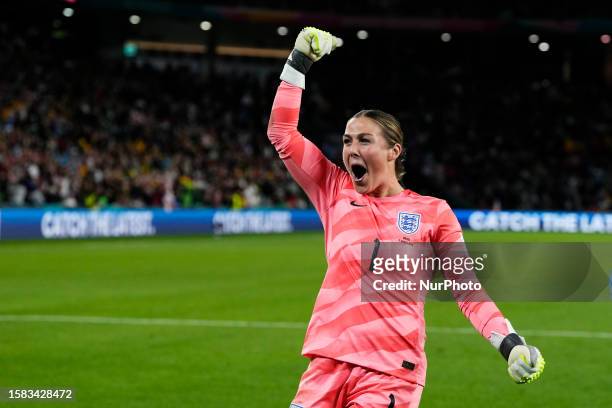 Mary Alexandra Earps of England and Manchester United celebrates victory after the FIFA Women's World Cup Australia &amp; New Zealand 2023 Round of...