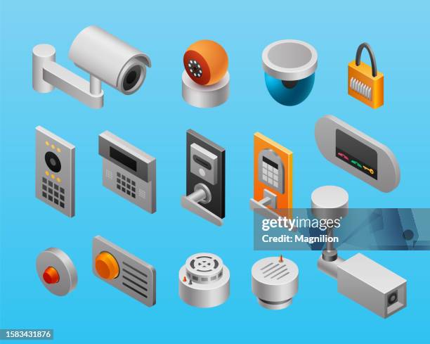 stockillustraties, clipart, cartoons en iconen met security alarm isometric vector - sensor