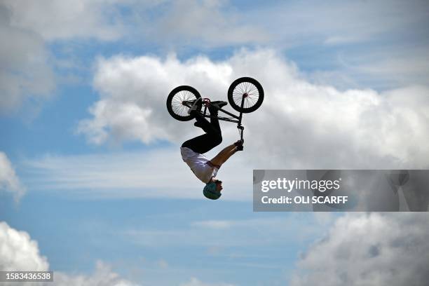 Great Britain's James Jones warms up ahead of the men's BMX Freestyle Park Final during the UCI Cycling World Championships in Glasgow, Scotland on...