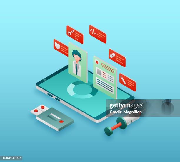 online medicine isometric - emergency department stock illustrations